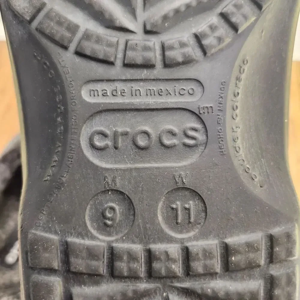 Crocs Baya Lined Clogs Mens Sz 9 Black Faux Fur Fleece Lining Slip On Shoes
